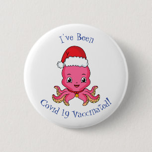 Cute happy octopus met kerstpet cartoon ronde button 5,7 cm