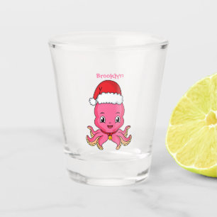 Cute happy octopus met kerstpet cartoon shot glas