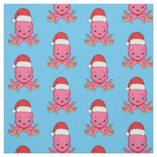 Cute happy octopus met kerstpet cartoon stof