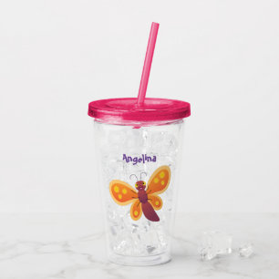 Cute happy orange butterfly cartoon illustraties acryl drinkbeker