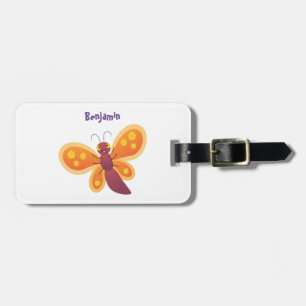 Cute happy orange butterfly cartoon illustraties bagagelabel