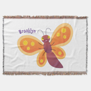 Cute happy orange butterfly cartoon illustraties deken