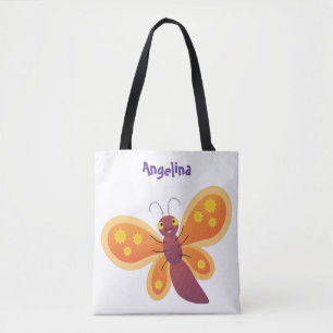 Cute happy orange butterfly cartoon illustraties draagtas
