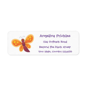 Cute happy orange butterfly cartoon illustraties etiket