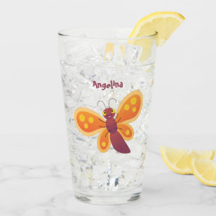 Cute happy orange butterfly cartoon illustraties glas