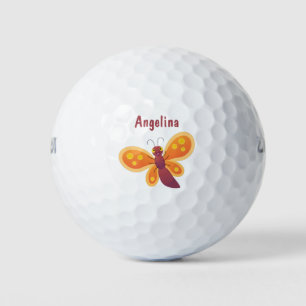 Cute happy orange butterfly cartoon illustraties golfballen