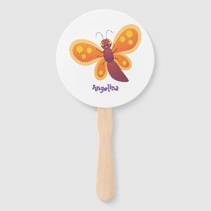 Cute happy orange butterfly cartoon illustraties handwaaier