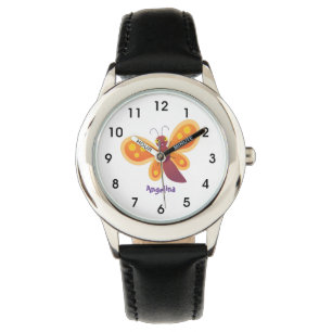 Cute happy orange butterfly cartoon illustraties horloge