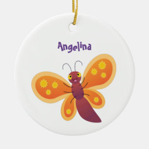 Cute happy orange butterfly cartoon illustraties keramisch ornament