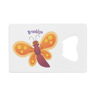 Cute happy orange butterfly cartoon illustraties kredietkaart flessenopener