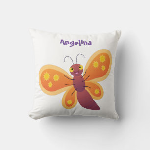 Cute happy orange butterfly cartoon illustraties kussen