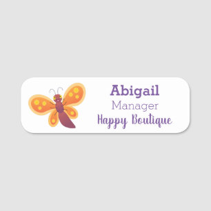 Cute happy orange butterfly cartoon illustraties naamplaatje