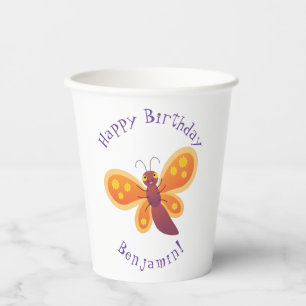 Cute happy orange butterfly cartoon illustraties papieren bekers