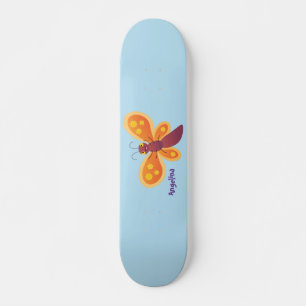 Cute happy orange butterfly cartoon illustraties skateboard