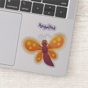 Cute happy orange butterfly cartoon illustraties sticker