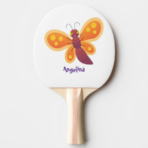 Cute happy orange butterfly cartoon illustraties tafeltennisbatje