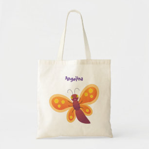 Cute happy orange butterfly cartoon illustraties tote bag