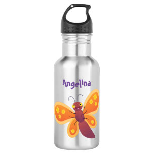 Cute happy orange butterfly cartoon illustraties waterfles