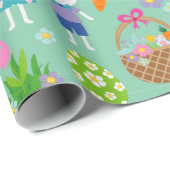 Cute Happy Paaster Bunny Eggs Spring Flowers Cadeaupapier (Rol Hoek)