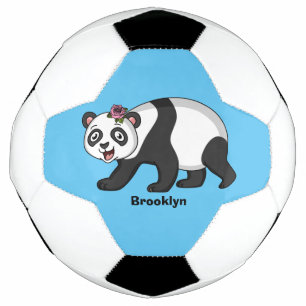 Cute happy panda bear with flower cartoon