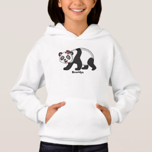 Cute happy panda bear with flower cartoon