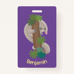 Cute happy pangolin anteater illustratie badge