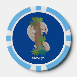 Cute happy pangolin anteater illustratie poker chips