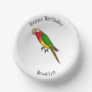 Cute happy parrot cartoon illustratie papieren kommen