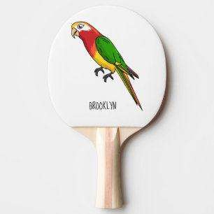 Cute happy parrot cartoon illustratie tafeltennisbatje