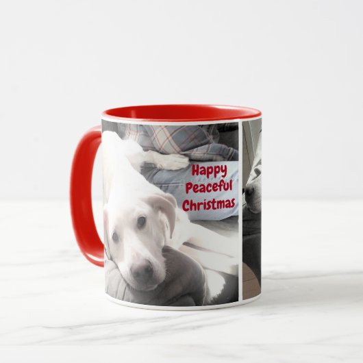 Cute Happy Peaceful KerstWhite Puppy Dog Red Mok (Voorkant links)