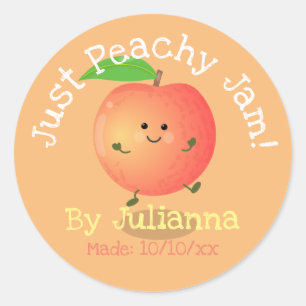 Cute happy peach cartoon illustratielabel ronde sticker