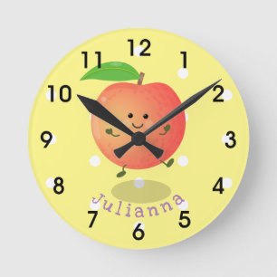 Cute happy perach yellow cartoon ronde klok