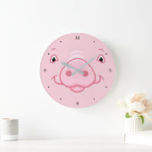 Cute Happy Pink Pig Face Grote Klok (Huis)