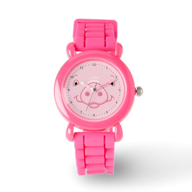 Cute Happy Pink Pig Face Horloge (Voorkant)