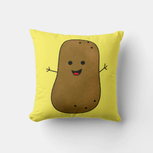 Cute Happy Potato, gele achtergrond Kussen