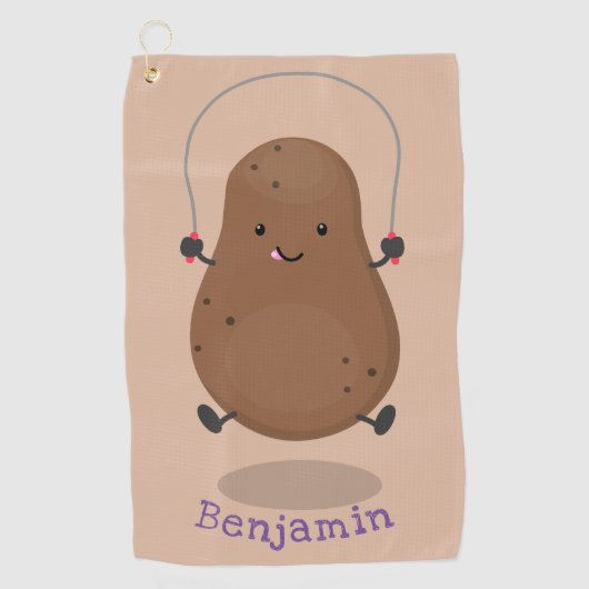 Cute happy potato springtouw cartoon golfhanddoek (Voorkant)