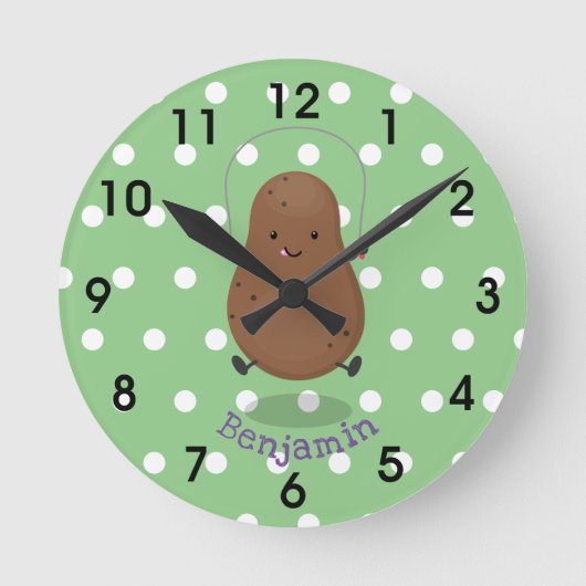 Cute happy potato springtouw cartoon ronde klok (Voorkant)