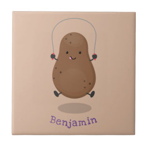 Cute happy potato springtouw cartoon tegeltje