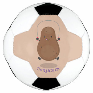 Cute happy potato springtouw cartoon voetbal