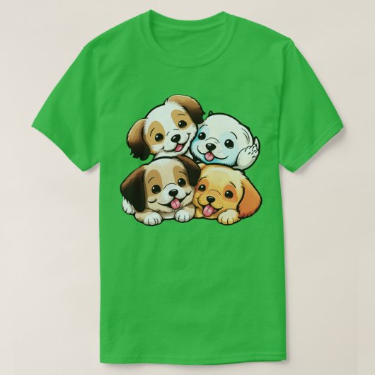 Cute Happy Puppies T-shirt (Design voorkant)