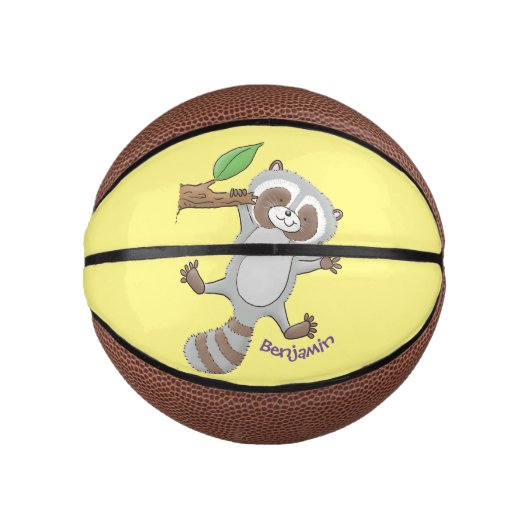 Cute happy raccoon baby illustratie basketbal (Voorkant)