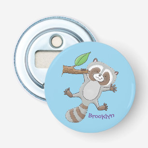 Cute happy raccoon baby illustratie button flesopener