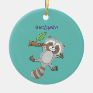 Cute happy raccoon baby illustratie keramisch ornament