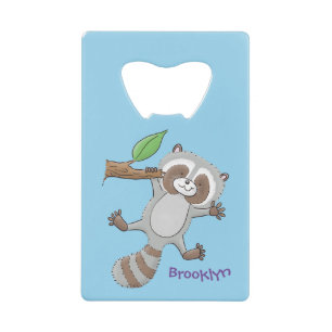 Cute happy raccoon baby illustratie kredietkaart flessenopener