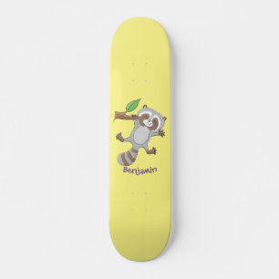 Cute happy raccoon baby illustratie skateboard