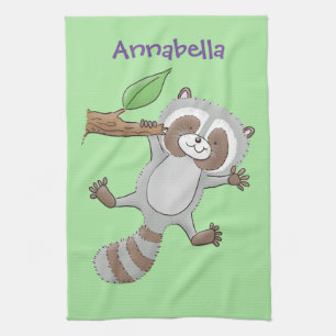 Cute happy raccoon baby illustratie theedoek
