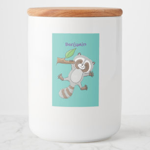 Cute happy raccoon baby illustratie voedselcontainer etiket