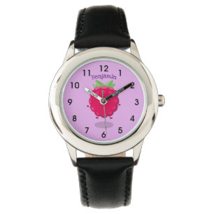 Cute happy raspberry cartoon illustratie horloge