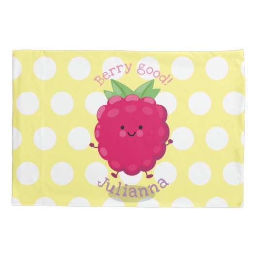 Cute happy raspberry cartoon illustratie kussensloop (Achterkant)