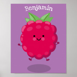 Cute happy raspberry cartoon illustratie poster